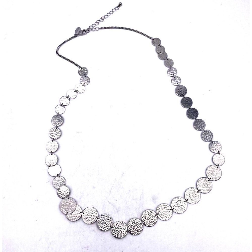 Ann Taylor Coin Long Necklace Silver Tone Lobster Closure Adjustable 36"